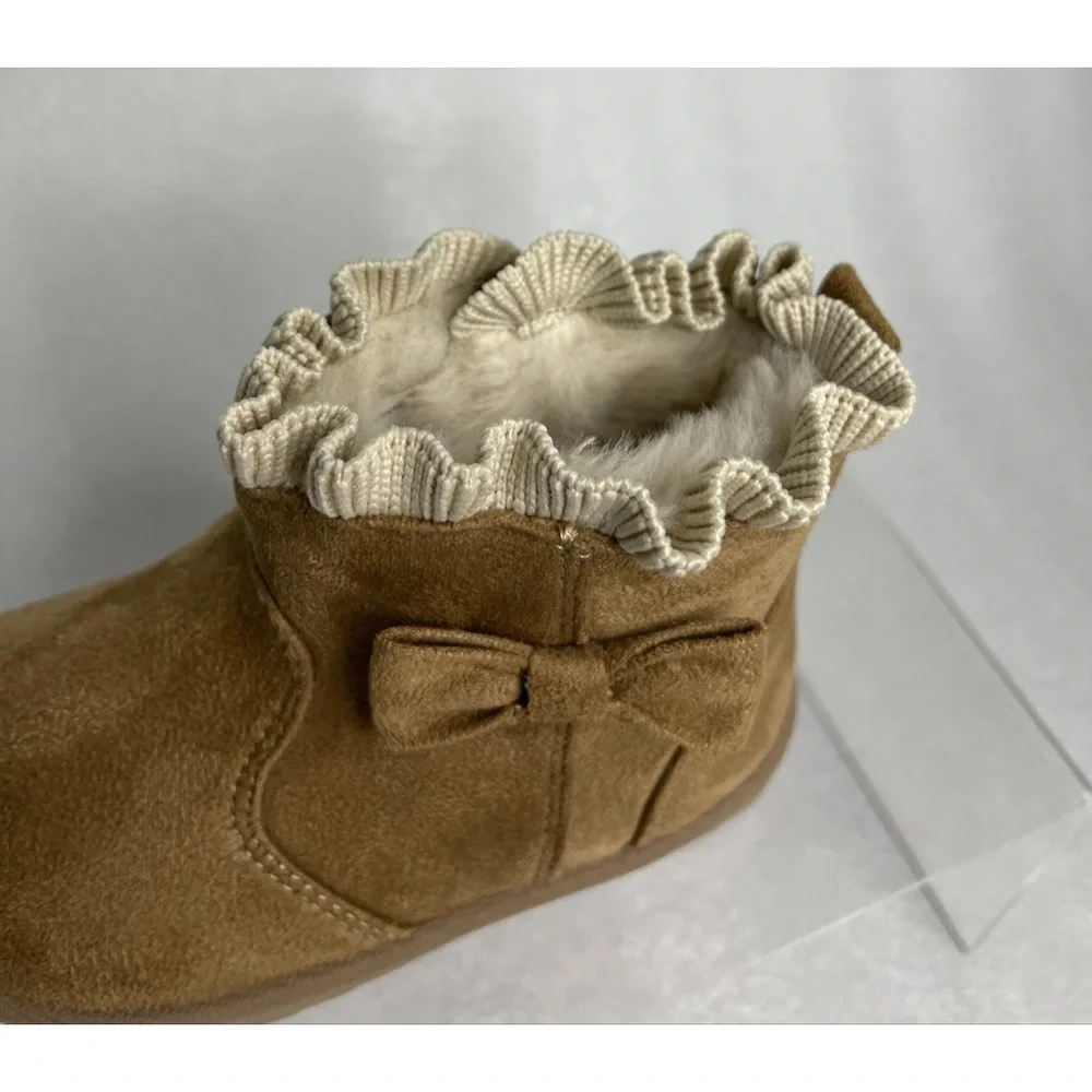 Wonder Nation Faux Suede Fur Brown Bow Shearling Boots Toddler Girls‎ Size 6 NEW